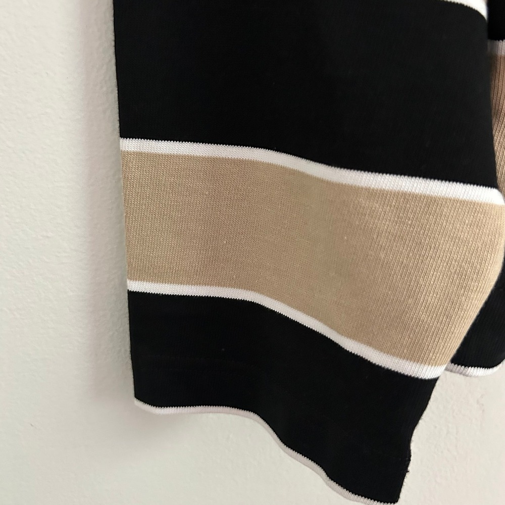 Madewell Womens Tan Black Stripe Rugby Polo Boxy Shirt M Medium New Preppy - Picture 4 of 8